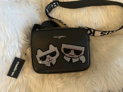 Karl Lagerfeld Women's MAYBELLE Rhinestones Duo Camera Crossbody Bag Black/Multi