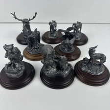 Michael Ricker Pewter Pc Rocky Mountain Collection Lot Of 7 + 1 Wood Base