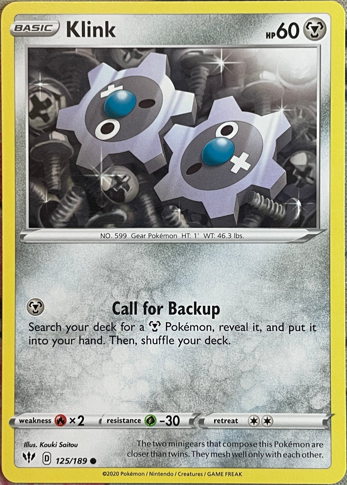 Klink - 125/189 - Darkness Ablaze Pokemon 2020