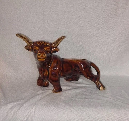 Vintage McCoy Pottery Bull Planter, Brown Glazed Ceramic Figure