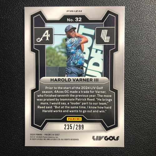 2024 Panini Prizm LIV Golf #32 Harold Varner III Pulsar /299 4Aces - Picture 2 of 2