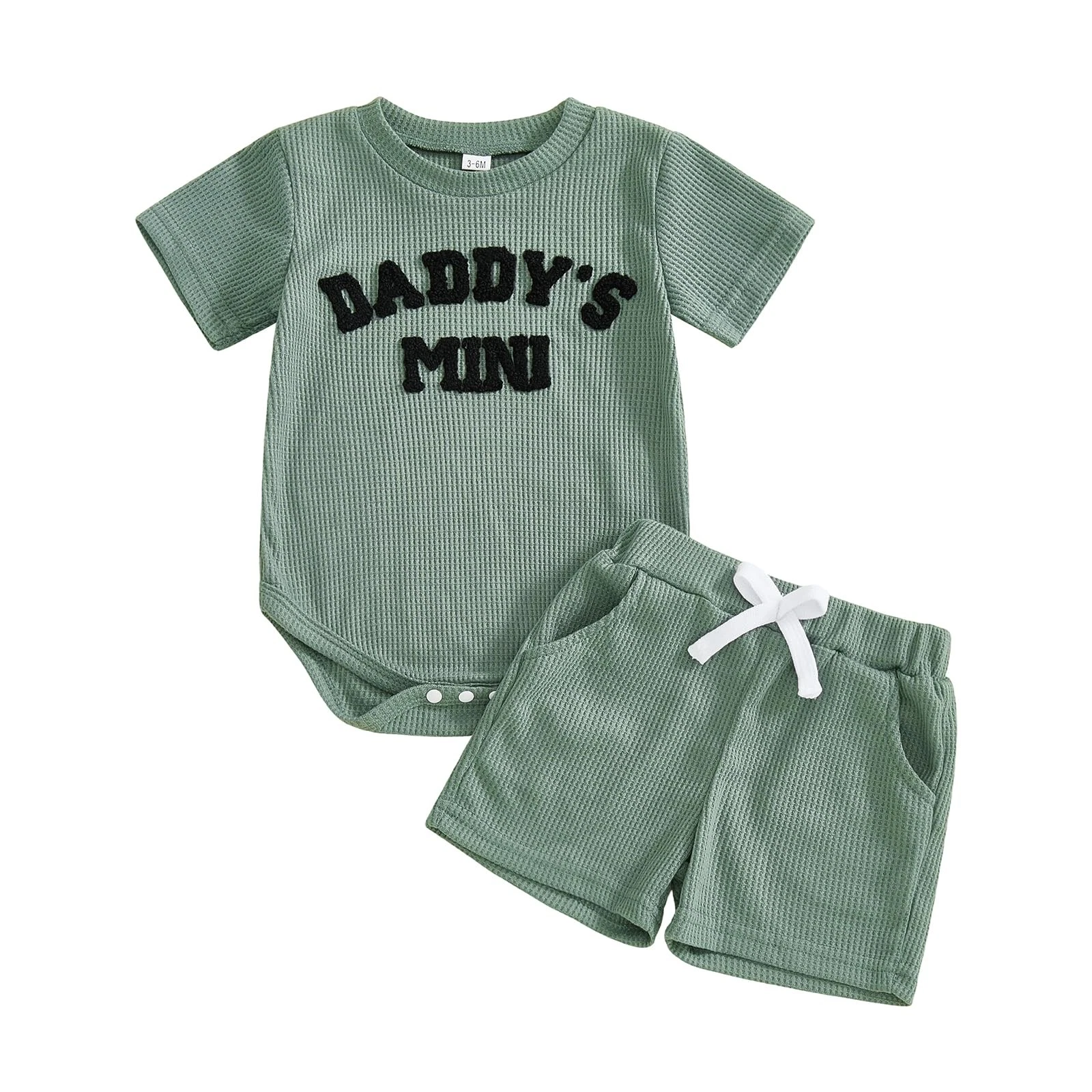 Baby Boy Clothes 3 6 12 18 Months Summer Outfit Daddy's Mini Embroidery Waffl...