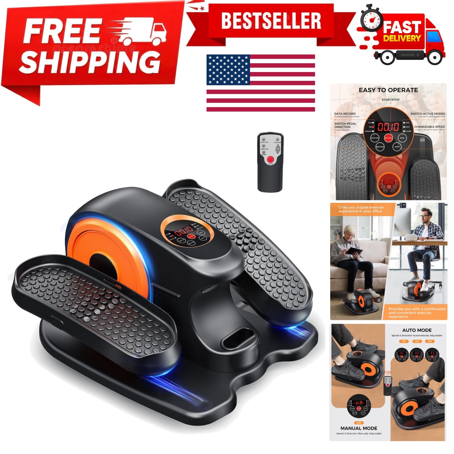 LCD Display Under Desk Elliptical Machine - 2-in-1 Pedal Exerciser for Seniors