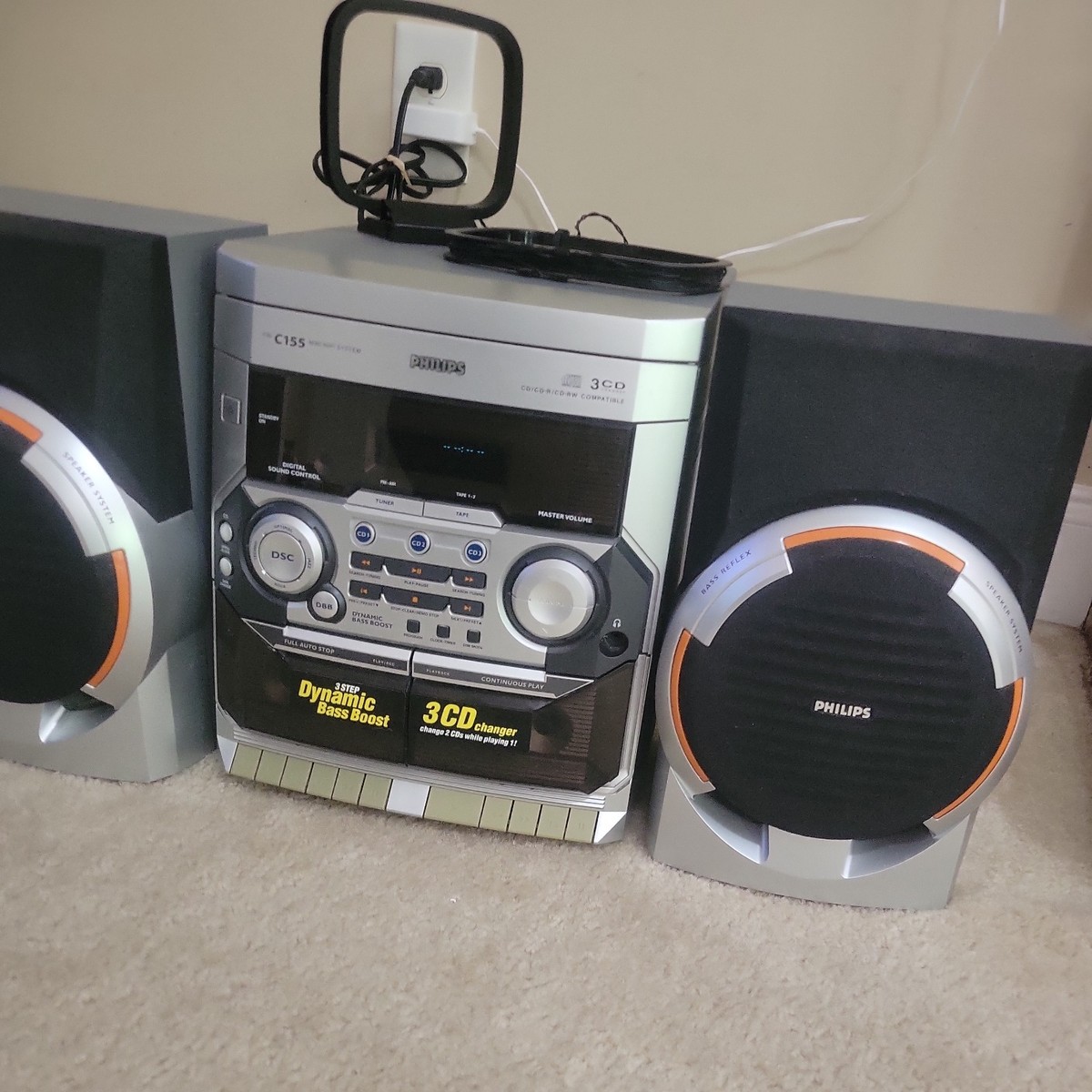 Philips FW-C255 Shelf Stereo System HiFi CD Changer Cassette Deck