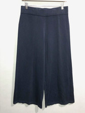 Vince Wide Leg High Rise Crop Pull On Knit Pants M Navy Blue Elastic Waist Flare