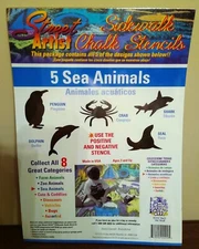 Jumbo 12" Ocean/Sea Animals Sidewalk Chalk Stencils, Set of 5, Street Artist