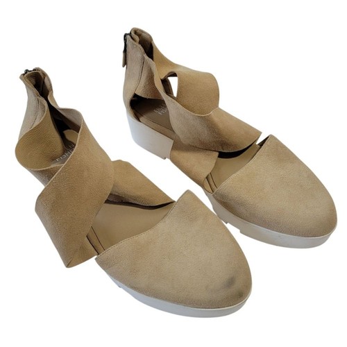 Eileen Fisher hellbraune Damen-Keilsandale aus Veloursleder mit überkreuztem Reißverschluss hinten Größe 8,5 Komfort - Bild 2 von 12