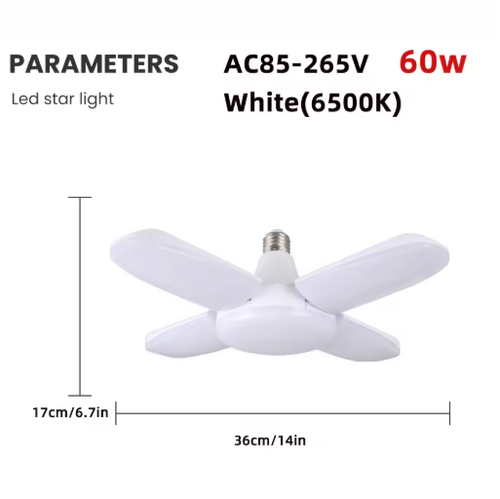 LED Folding Light Bulb B22/E27 Ceiling Lamp Fan Blade for Garage 48W/60W Cool - Picture 7 of 7