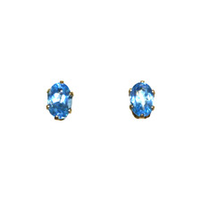 14K Yellow Gold Blue Topaz Oval Stud Earrings