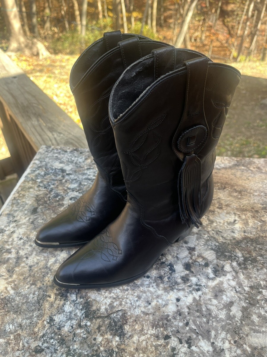 Oak Tree Farms Black Leather Cowboy Boots Tassels Western  display picture 1