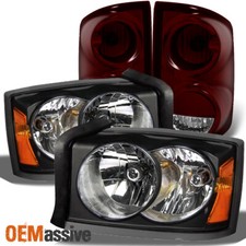 Fit 05-07 Dodge Dakota Black Headlights Dark Red Tail Lights Replacement Fit 05-07 Dodge Dakota Black Headlights Dark Red Tail Lights Replacement