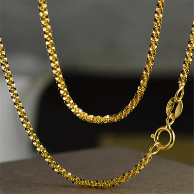 Real Au750 18K Yellow Gold Chain 1mm Full Star Link Necklace 1.8