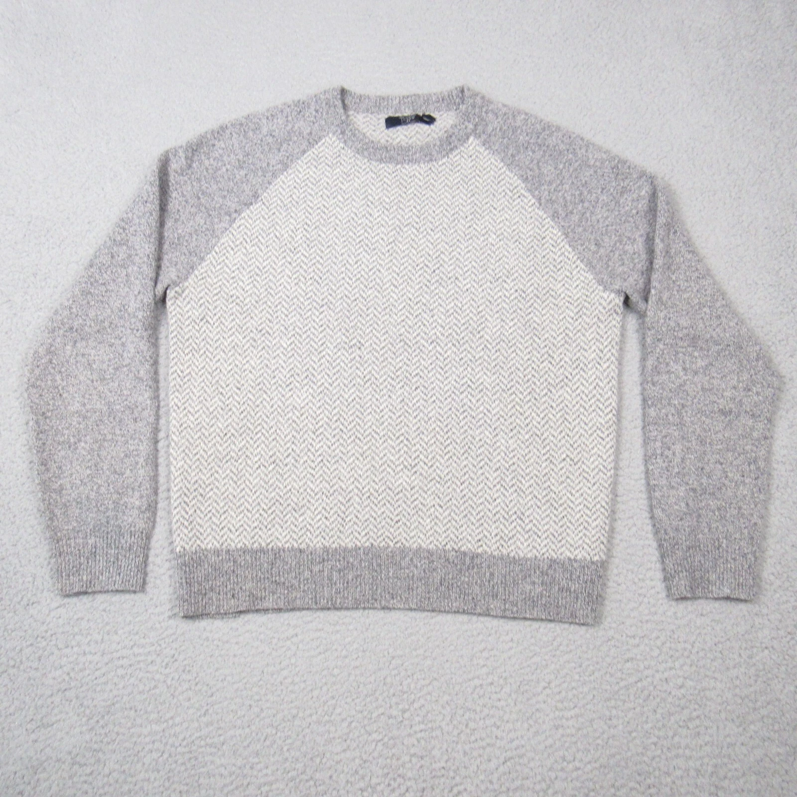 J Crew Mens L Lambswool Chevron Herringbone Pullover Knit Wool Sweater - SPOTS