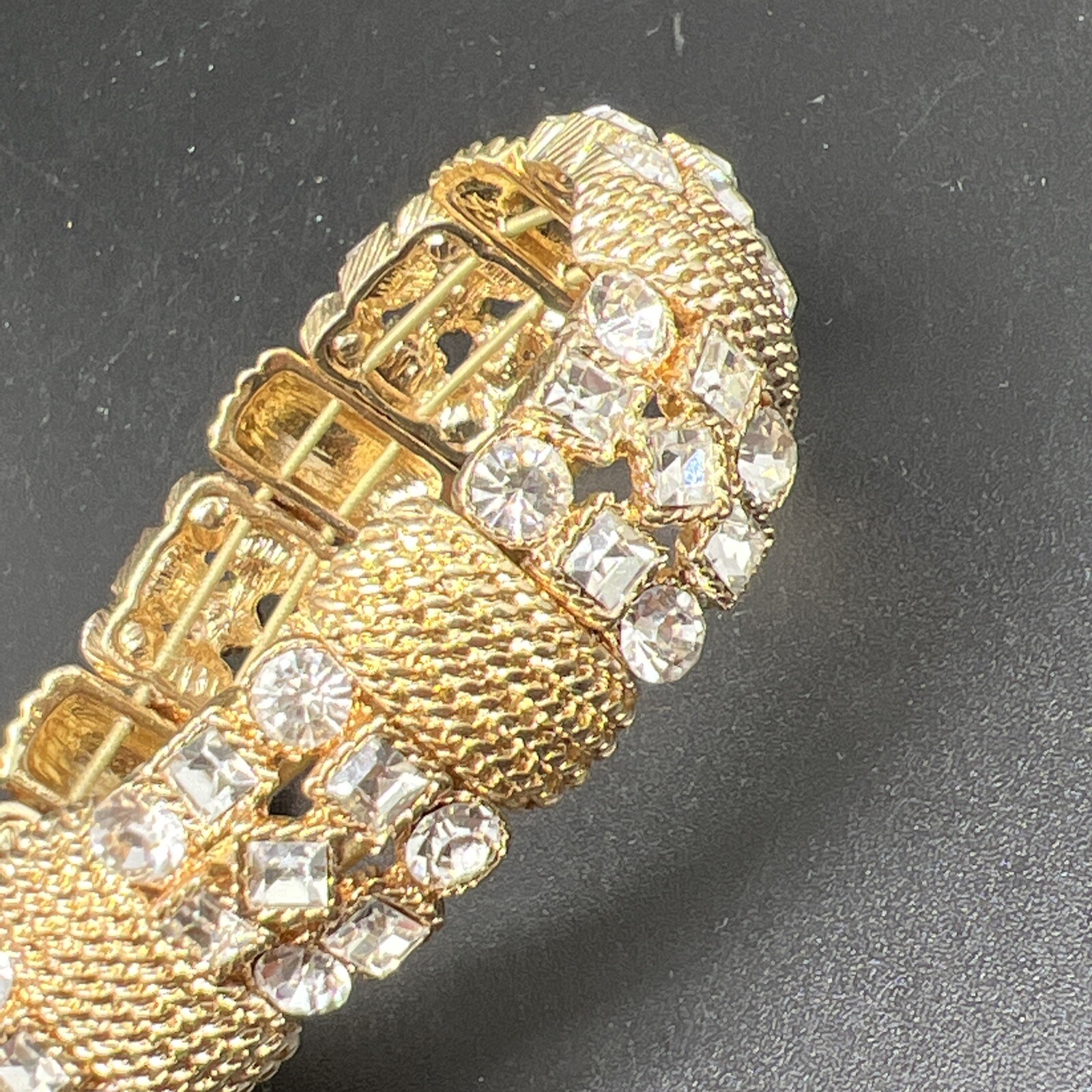 Signed Monet Large Rhinestone stretch Bracelet Go… - image 6