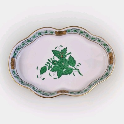 Schale Herend Apponyi grün Porzellan handbemalt gold ca. 13,5x9 cm