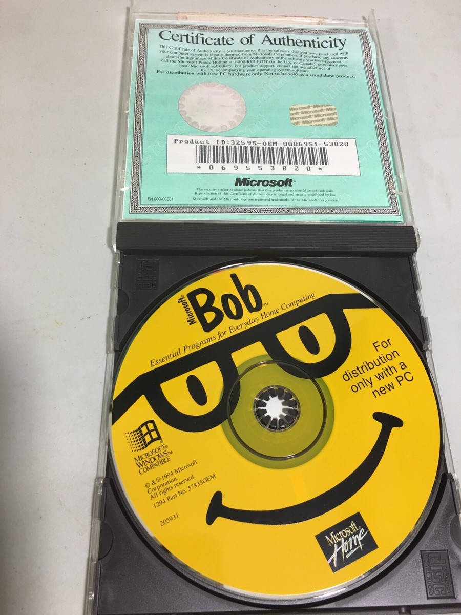 Microsoft BOB for Windows CD and Jewel Case - Rare Vintage