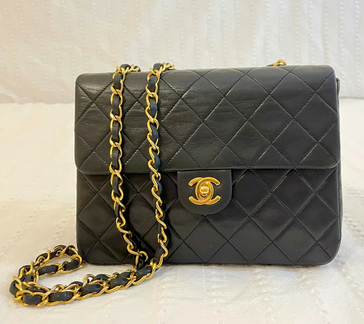 Chanel Vintage Chanel Mini Black Quilted Lambskin Leather Chain