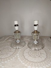 Vintage Connected Pair Of Pressed Glass Bedside Table Lamps
