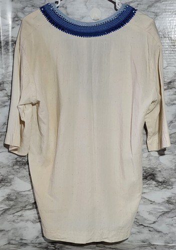 Tunic Style Blouse. Large. Cotton Hand Crocheted Collar Embroidered. Half Sleeve - Picture 3 of 5