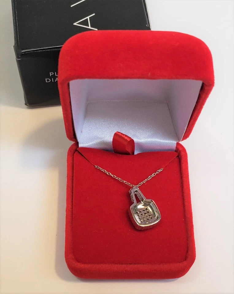 Avon платиновое покрытие бриллиант квадратный подвеска ожерелье 19 дюймов цепочка пружинная застежка - Изображение 4 из 4