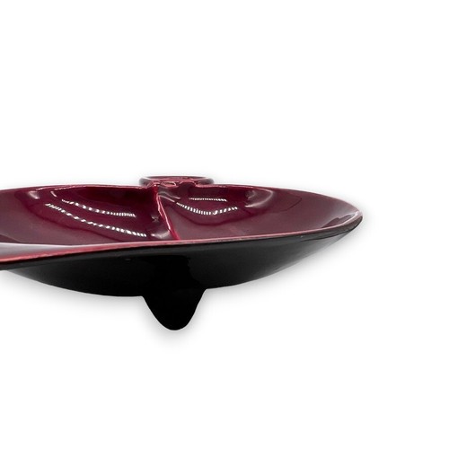 Japanese Lacquer Metal Heart Leaf Trinket Dishes Deep Red Gold Butterflies x2 - Picture 11 of 16