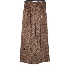 Reformation Women's 100 Linen Belted Wide-Leg Animal Print Pants Size 2