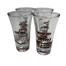 Set of 4 Captain Morgan Tattoo Shot Glasses 1: CHILL 2: POOR 3: DRINK IT 3.5"