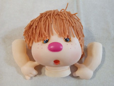 Large 7" doll head with arms  hands orange yarn hair freckles - NEW