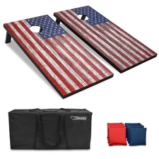GoSports 4'x2' American Flag Cornhole Lawn Game Set Includes 8 Bags, Carry Case
