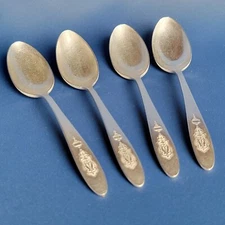 Vtg 1923 Oneida Community Bird of Paradise Flatware Silver Plate Set 4 Teaspoons