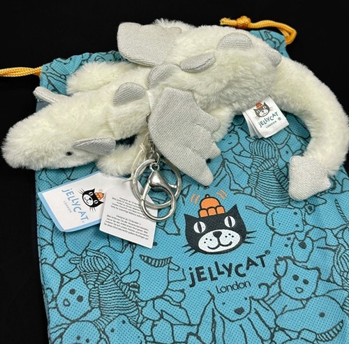 JELLYCAT FLUFFY WHITE SNOW DRAGON COLLECTIBLE BAG CHARM PLUSH CUDDLY TOY KEYRING - Picture 12 of 24