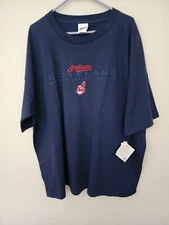 Men New Cleveland Indians T shirt 2007 Chief Wahoo  2XL Tribe Time Navy Blue NWT