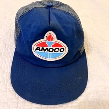 VTG Unitog AMOCO Oil Patch Denim USA-Made Mesh Snapback Trucker Hat AMOCO