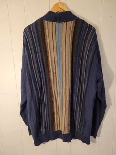 Vintage Tosani Sweater Adult XL Zipper Striped Polo Knit Made in Canada - Picture 2 of 13