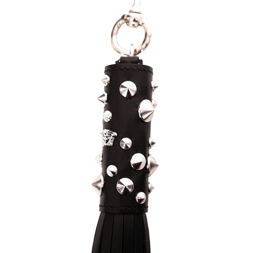 NEU $ 575 Versace Runway schwarz Leder Medusa Nieten Quaste Schlüsselanhänger Tasche Anhänger Neu mit Etikett - Bild 4 von 15
