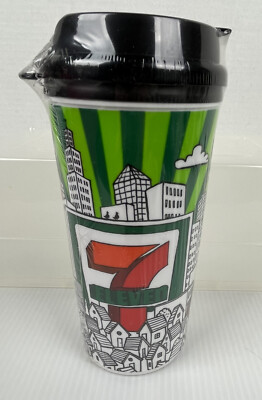 RARE 7-11 Plastic Drink Tumbler Hot/Cold City Scape 16 oz Advertising Promo NEW