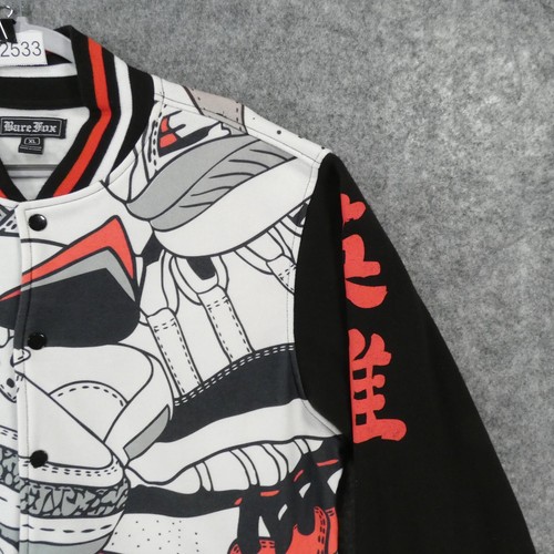 Bare Fox Jacket Mens Extra Large Black White Red Fleece Varsity Snap Up - Picture 6 of 12