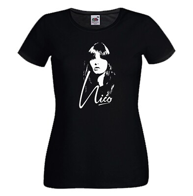 NICO T-Shirt Velvet Gesicht Pop Art Baumwolle Schwarz Lady Sängerin Rock Kunst 70er
