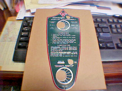 Mercury Kiekhaefer Thunderbolt Marine Data Plate Acid Etched in Aluminum
