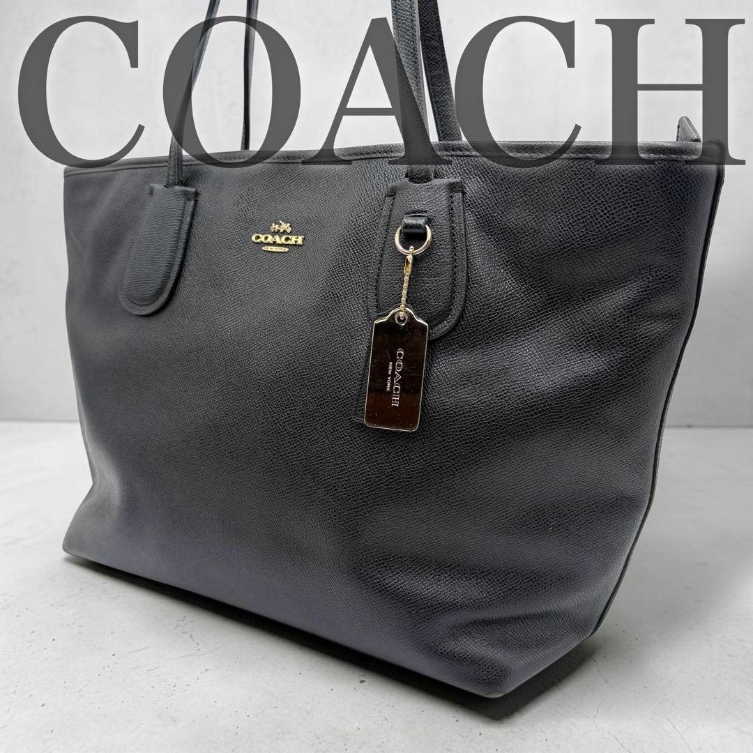 COACH Leather Tote Bag Black A4 Size Large Capacity Everyday Use Premium
