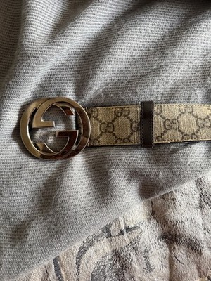 Gucci GG Supreme Canvas Belt with Gold Double G Buckle   Size 115/46   Authentic