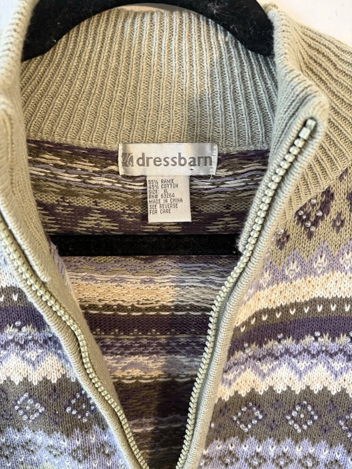 Suéter Vintage Vestido Granero Navidad Feria Isla Cremallera Completa - Para Mujer’s XL - Con Cuentas Foto 3 de 4