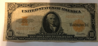 Uncertified/Ungraded Series of 1922 Ten Dollar Gold Certificate Large Note