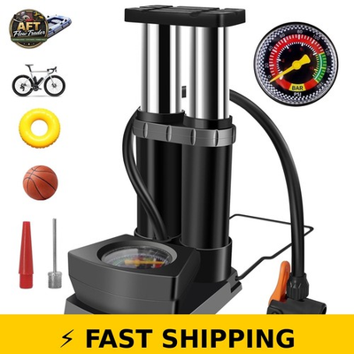 #ad YOLETO Double Barrel Foot Air Pump 160 PSI with Pressure Gauge $37.99