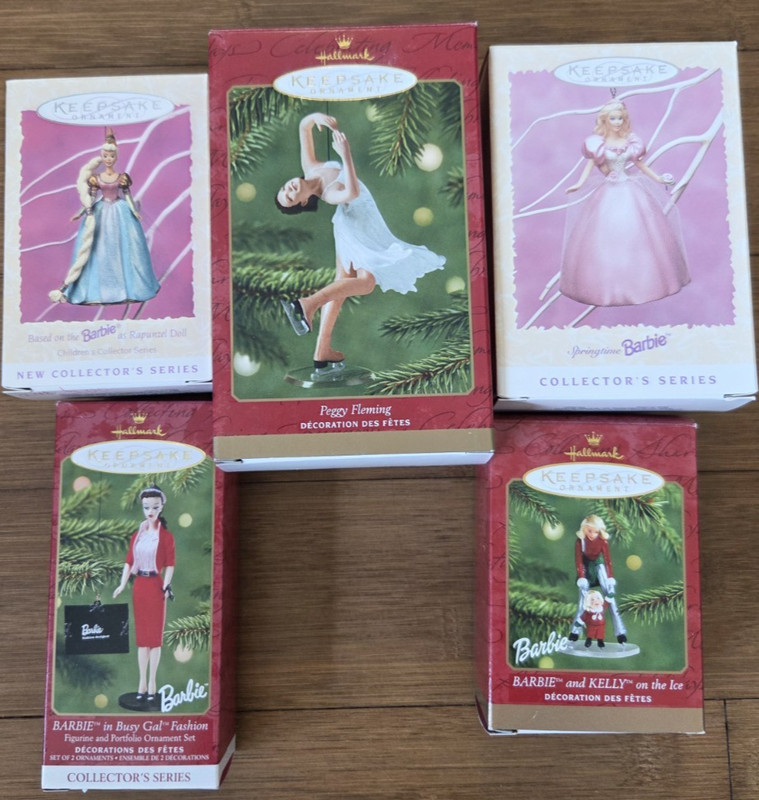 Hallmark Keepsake Ornament Figurine Lot Barbie Doll Kelly Peggy Fleming NIB