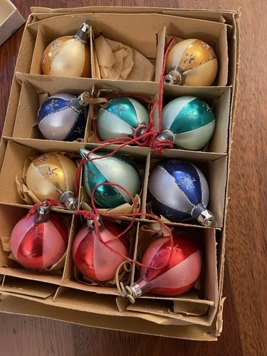 Antique Mercury Glass Christmas Ornament In Original Box 2” Delicate Vintage Old