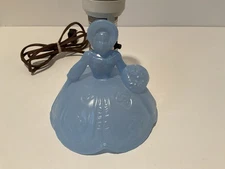 Vintage Southern Belle Lady Figurine Boudoir Lamp - Blue Glass - Base Only