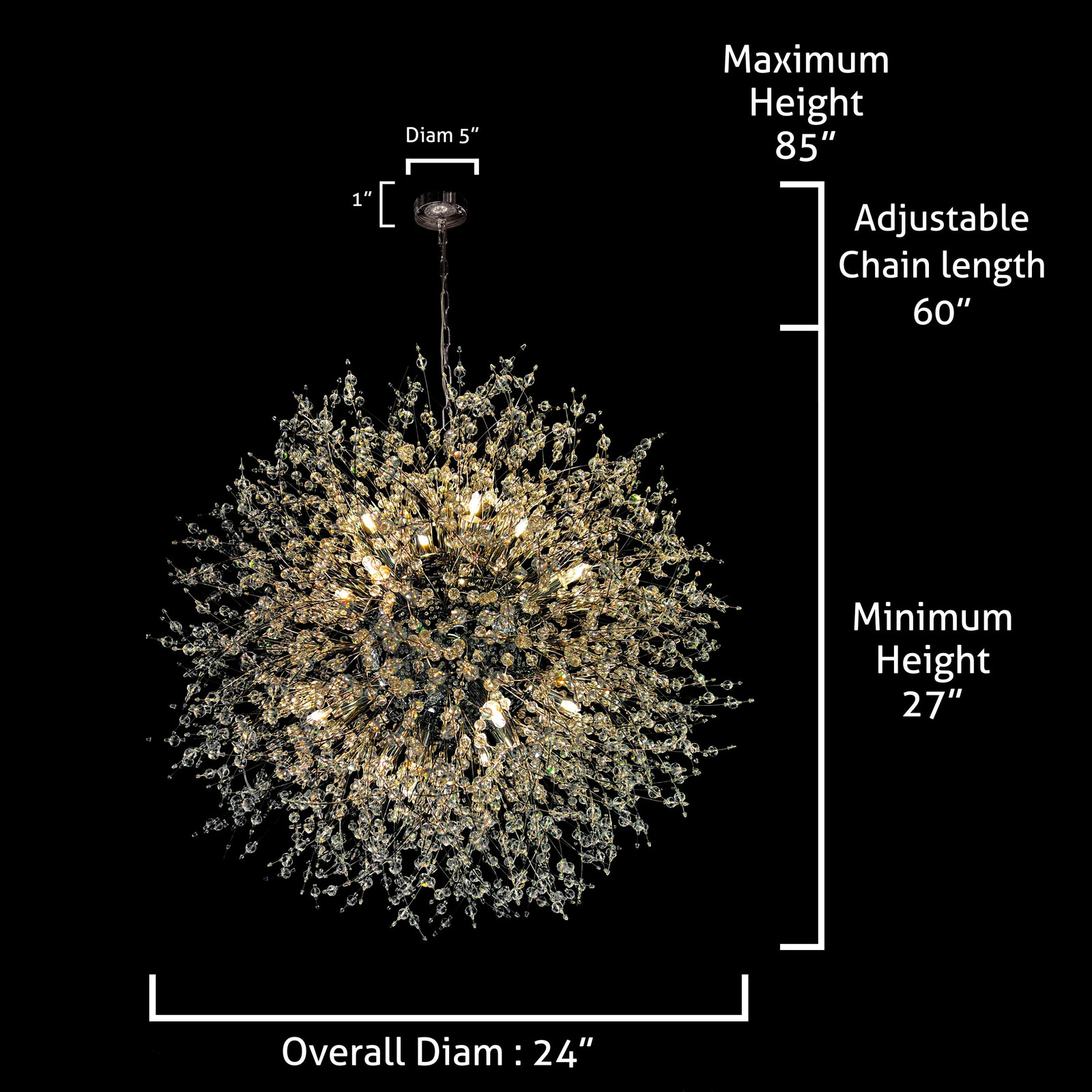 Luxe Starburst Chrome Crystal Chandelier 24"