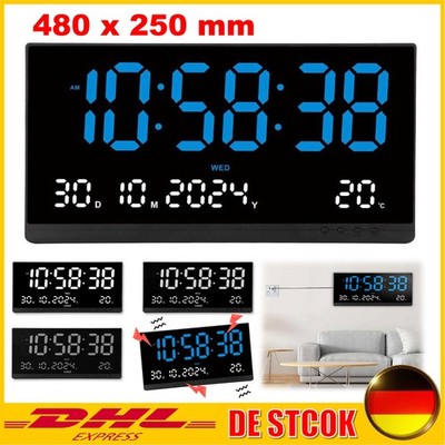 XXL Grosse LED digital Wanduhr mit Datum Temperatur 480x250x25mm Alarm Clock DE