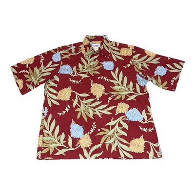 Reyn Spooner Mens Burgundy Red Hibiscus Floral Cotton Hawaiian Shirt Size M